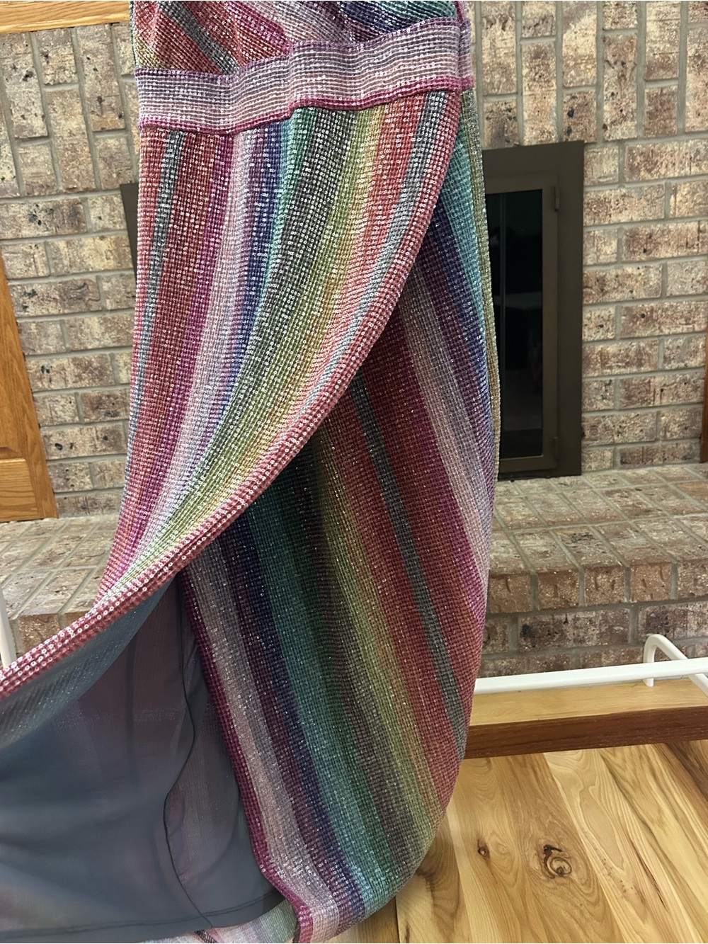 SAYLOR Meghan Rainbow Stripe Metallic Sequin Faux Wrap Midi Dress - Size XL - Picture 7 of 11